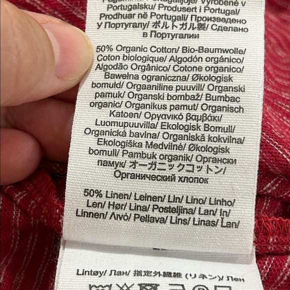 Celtic & Co. Linen Organic Cotton Blend V Neck Midi Dress in Red/Tan Stripe - Picture 10 of 10